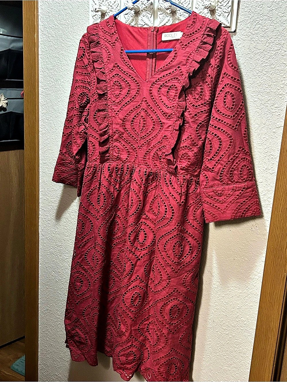 Roolee Roolee Mom Red Eyelet Ruffle Dress, Red, Medium - Picture 3 of 12